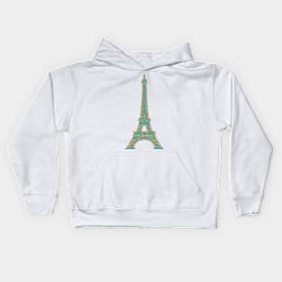 Eiffel Tower, Aqua+Teal+Gold Tone Kids Hoodie